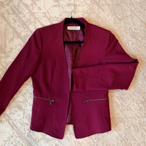 Tahari Wine Zip-Pocket Tailored Blazer